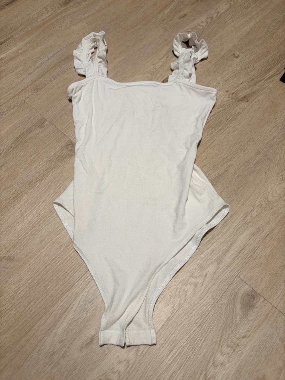 Women’s White Bodysuit with Ruffle Straps